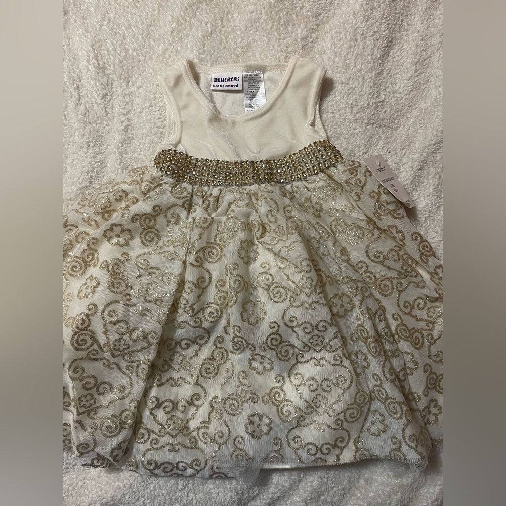 Blueberi White and Gold Baby Dress